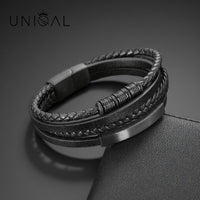 personalisiertes Lederarmband Herren mit gravur schwarz uniqal