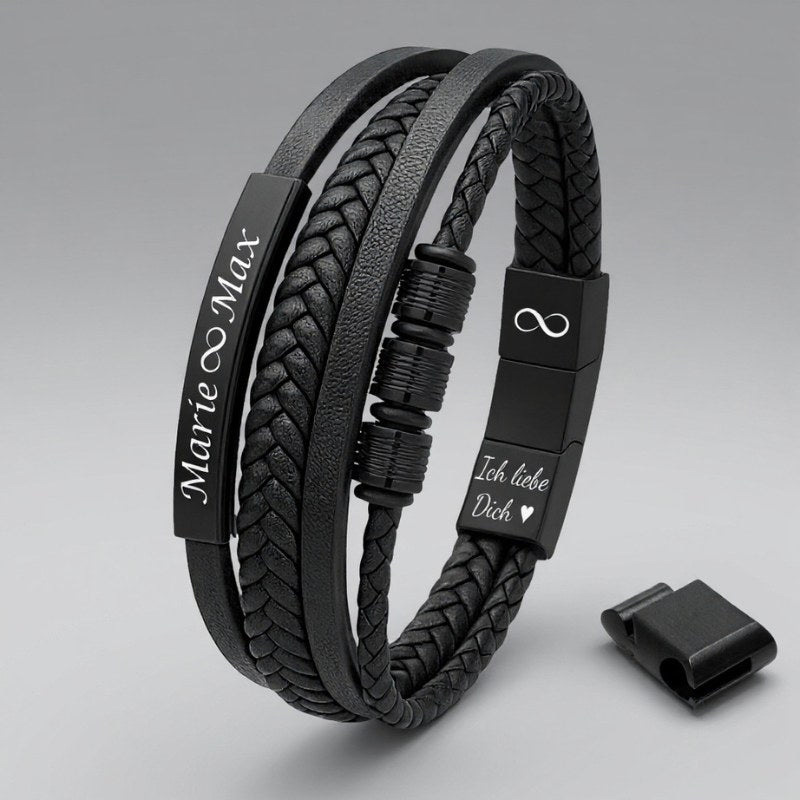personalisiertes Lederarmband Herren mit gravur schwarz uniqal