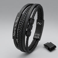 personalisiertes Lederarmband Herren mit gravur schwarz uniqal