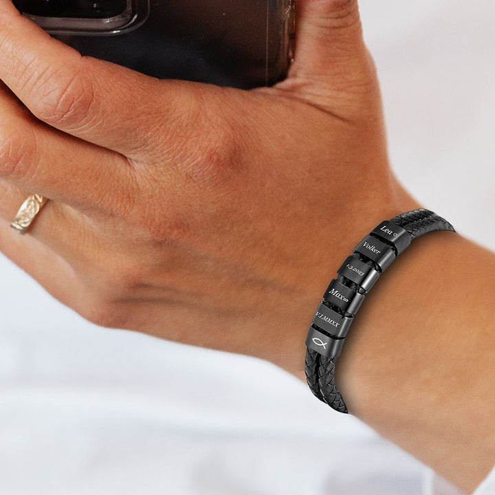 Personalisiertes Lederarmband herren mit gravur schwarz