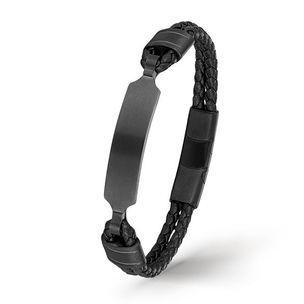 Personalisiertes schwarzes Armband Leder Herren Uniqal