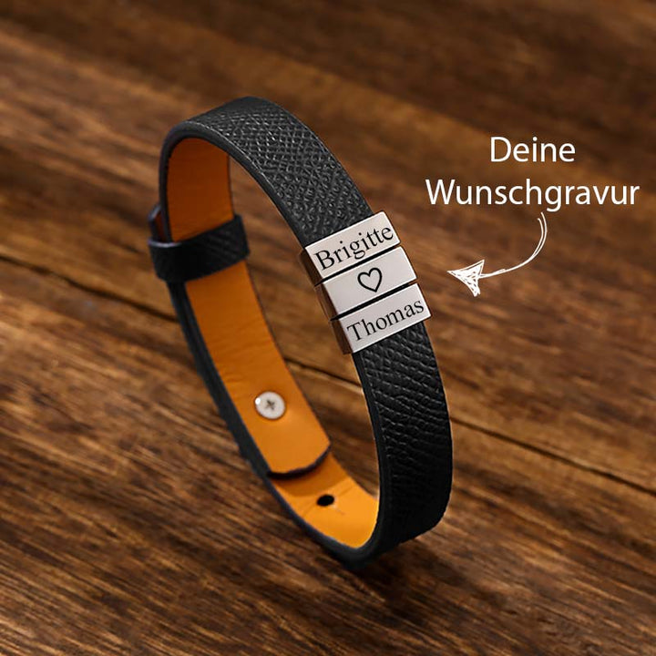 Personalisiertes lederarmband herren mit gravur schwarz herren