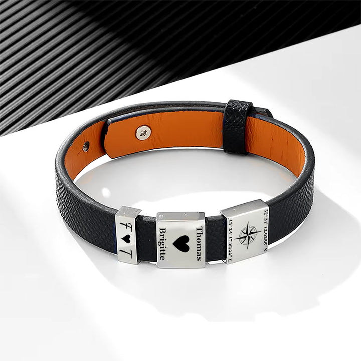Personalisiertes lederarmband herren mit gravur schwarz herren