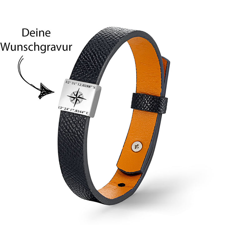 Personalisiertes lederarmband herren mit gravur schwarz herren