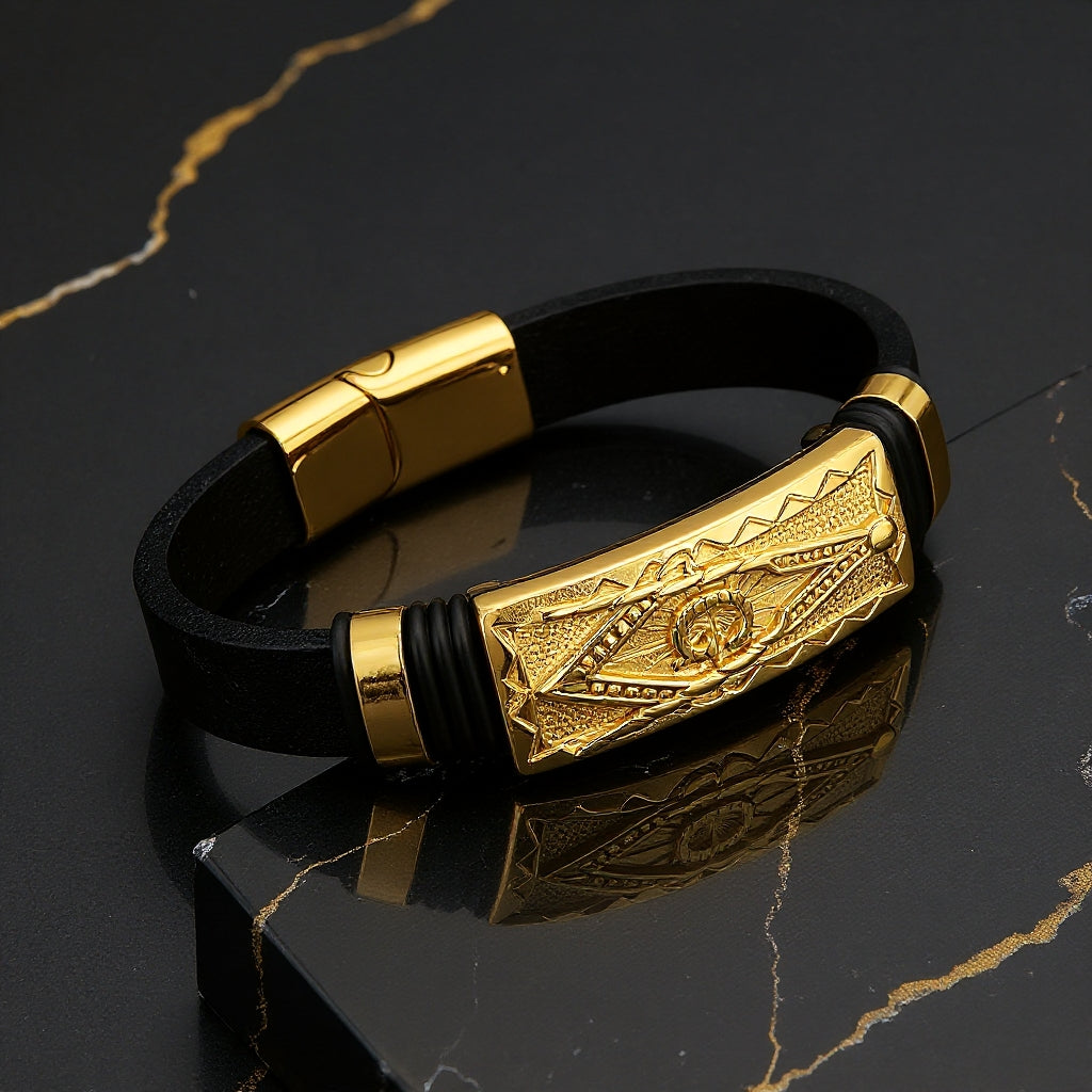 Goldenes Uniqal Lederarmband für Herren – Symbolkraft, Gravur und Stil in einem