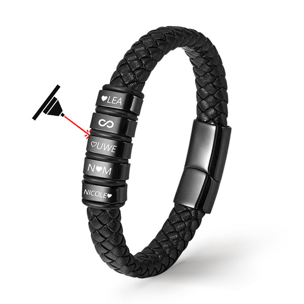 Lederarmband herren mit gravur schwarz uniqal