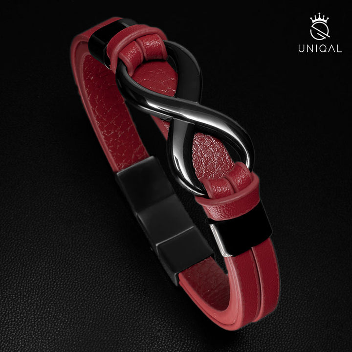 rotes lederarmband unendlichkeit zeichen symbol freundschaftsarmband infinity uniqal