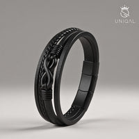 Premium Armband aus hochwertigem Rindsleder mit Edelstahlverschluss – modernes Schmuckstück mit markantem Infinity-Design.