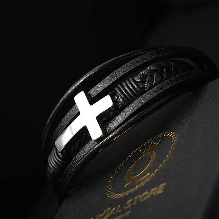 Kreuz Lederarmband Herren Jesus Unisex Echtleder Magnetverschluss Uniqal Bestseller