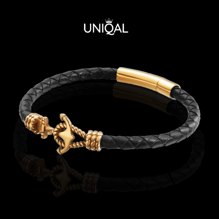 Anker Armband Leder Unisex Uniqal goldarmband