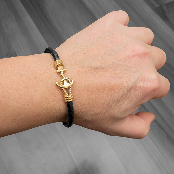 Anker Armband Leder Unisex Uniqal goldarmband