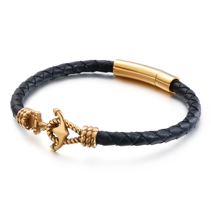 Anker Armband Leder Unisex Uniqal goldarmband