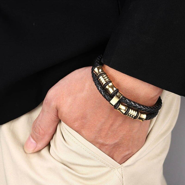 Gold lederarmband herren uniqal