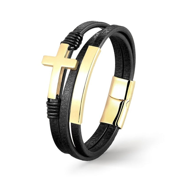 lederarmband herren jesus kreuz kirche gold uniqal