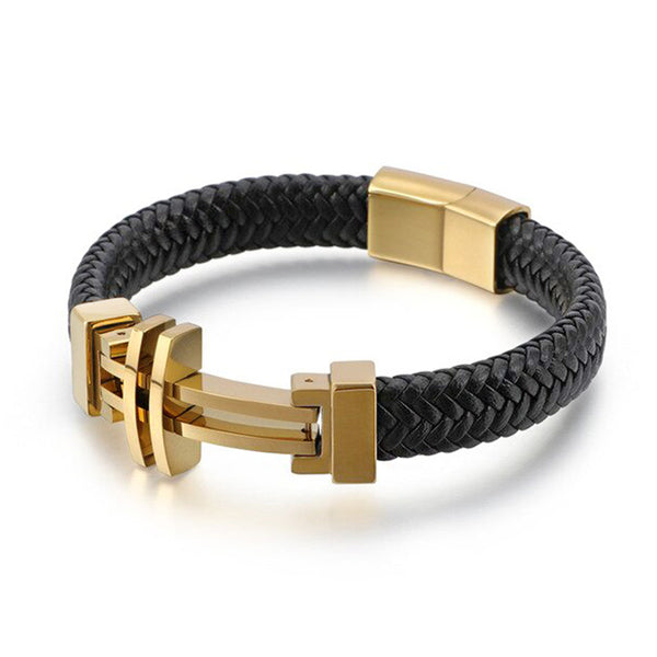 Lederarmband Herren Gold Kreuz Magnetverschluss Designer
