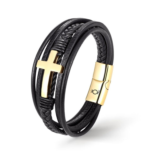 Kreuz Lederarmband Herren Jesus Unisex Echtleder Magnetverschluss Uniqal Bestseller