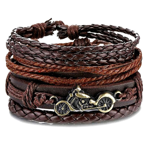 Armbandset Herren Bike Uniqal in Braun mit Motorrad Leder