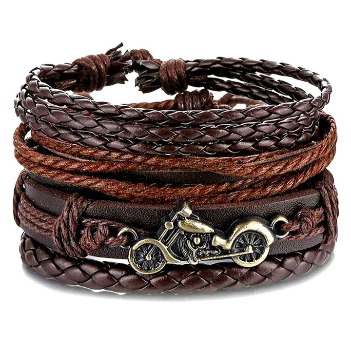 Armbandset Herren Bike Uniqal in Braun mit Motorrad Leder