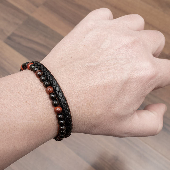Perlen Lederarmband Damen Herren Unisex Rotes Tigerauge Paare