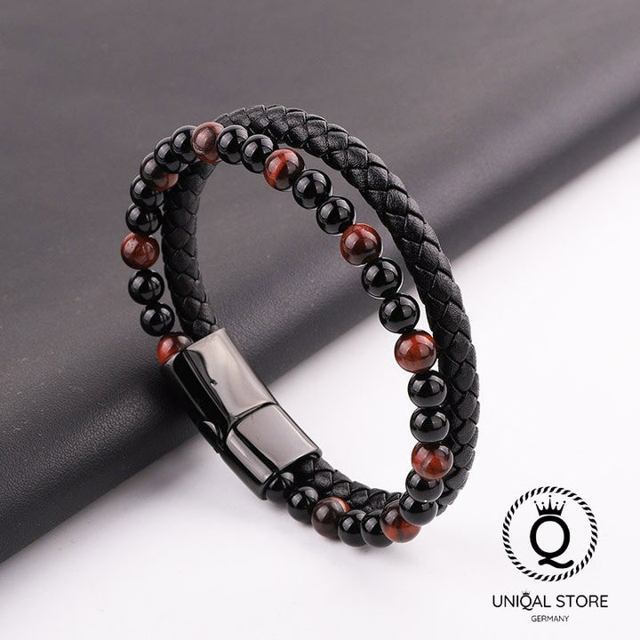 Perlen Lederarmband Unisex Lavastein Edelstahl Magnetverschluss uniqal bestseller