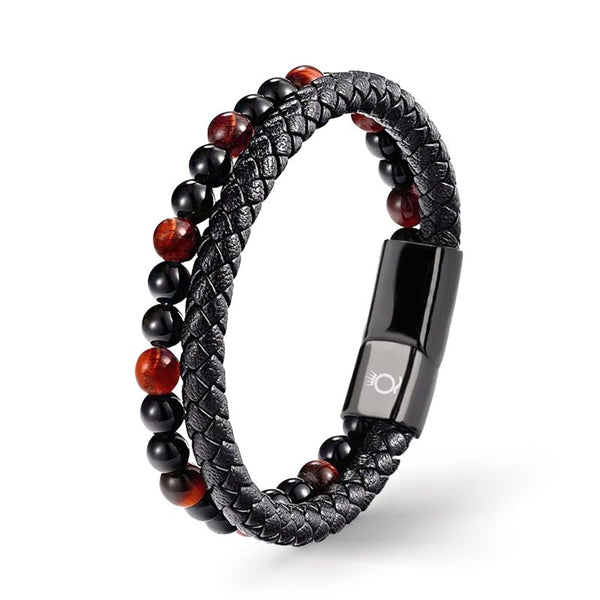 Perlen Lederarmband Unisex Lavastein Edelstahl Magnetverschluss uniqal bestseller