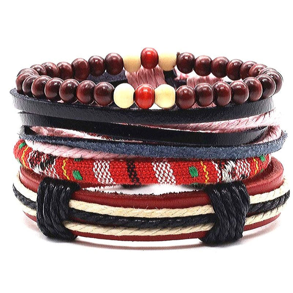 Ethno Wave Set Armbänder handmade Stoffarmband Burgundi Braun Bunt Unisex Geschenk