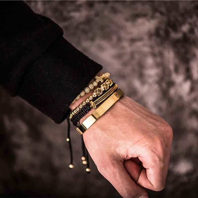 Gold Jesus kreuz armband set herren schiebeknotten wurfel bestseller