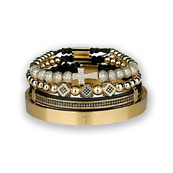 Gold Jesus kreuz armband set herren schiebeknotten wurfel bestseller