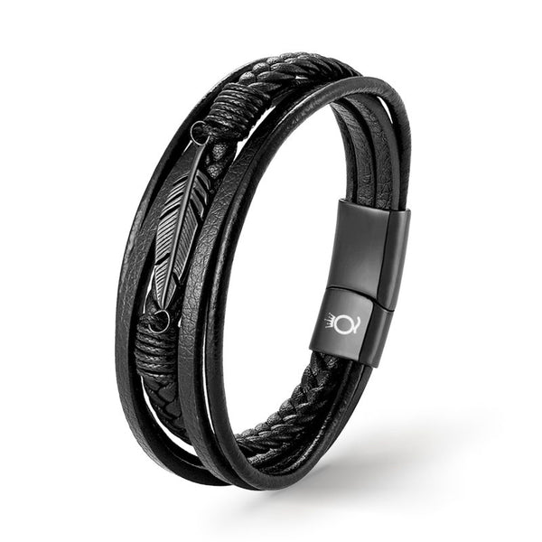 Lederarmband Herren Magnetverschluss Edelstahl schwarz uniqal damen