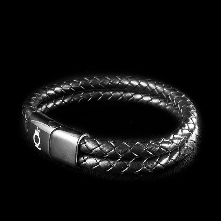 schwarzes Lederarmband herren double layer magnet uniqal sale