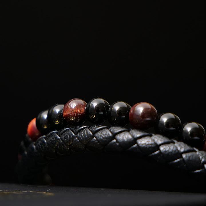 Perlen Lederarmband Damen Herren Unisex Rotes Tigerauge Paare