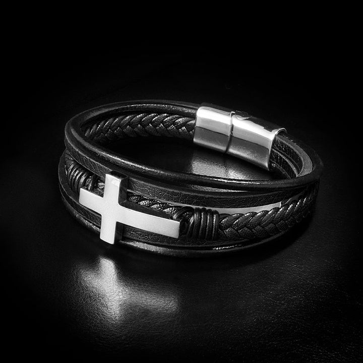 Kreuz Lederarmband Herren Jesus Unisex Echtleder Magnetverschluss Uniqal Bestseller