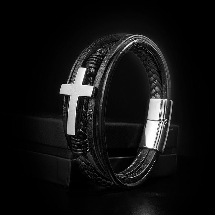 Kreuz Lederarmband Herren Jesus Unisex Echtleder Magnetverschluss Uniqal Bestseller
