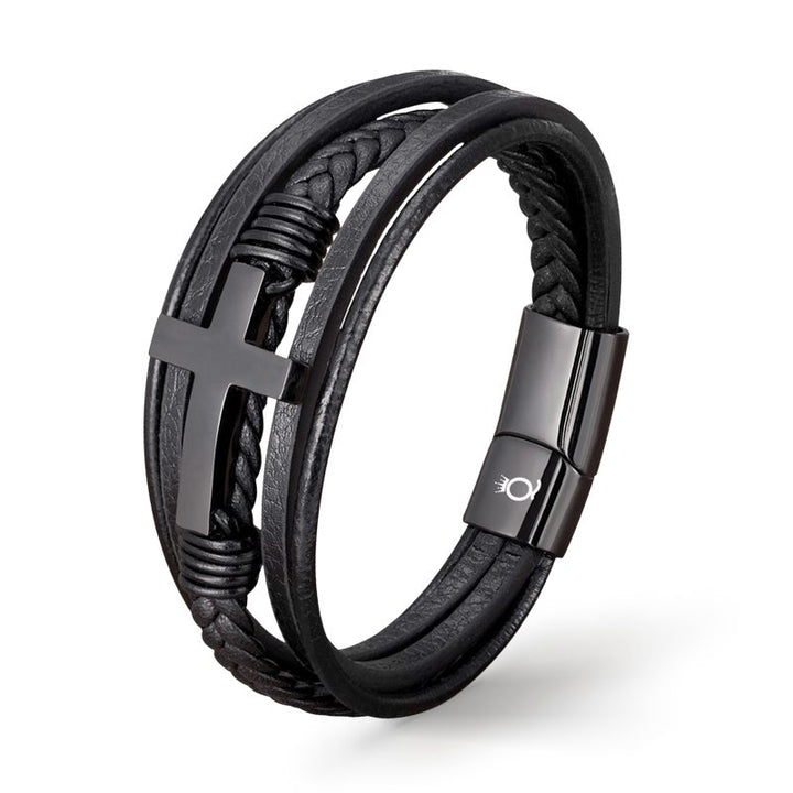 Kreuz armband schwarz herren jesus leder uniqal
