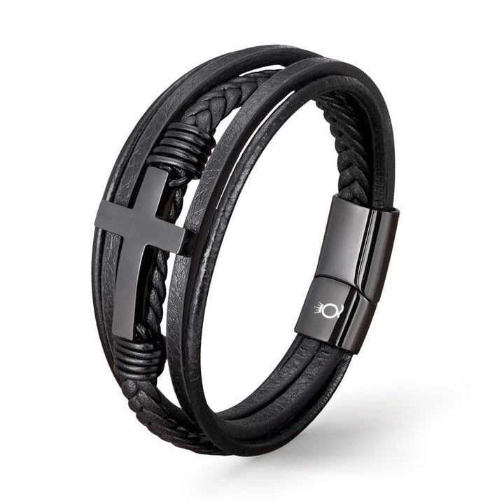 Kreuz armband schwarz herren jesus leder uniqal