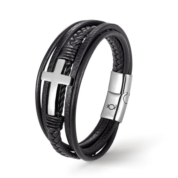 Kreuz Lederarmband Herren Jesus Unisex Echtleder Magnetverschluss Uniqal Bestseller