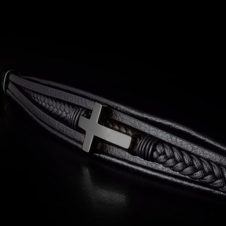 Kreuz armband schwarz herren jesus leder uniqal
