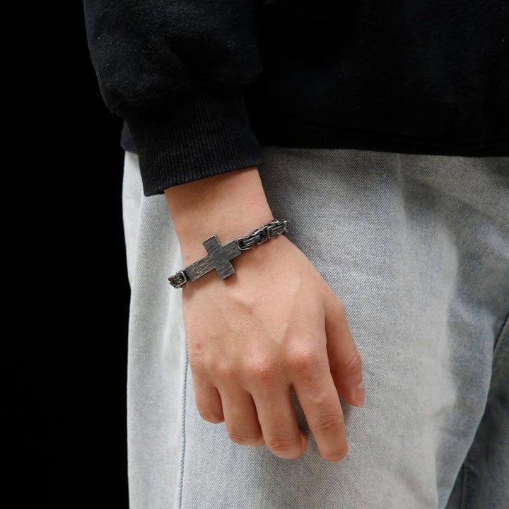 Kreuzarmband herren brushed gebürstet königskette vintage cross bracelet uniqal