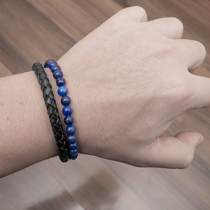 Lapislazuli Lederarmband Naturestein Herren Unisex Uniqal