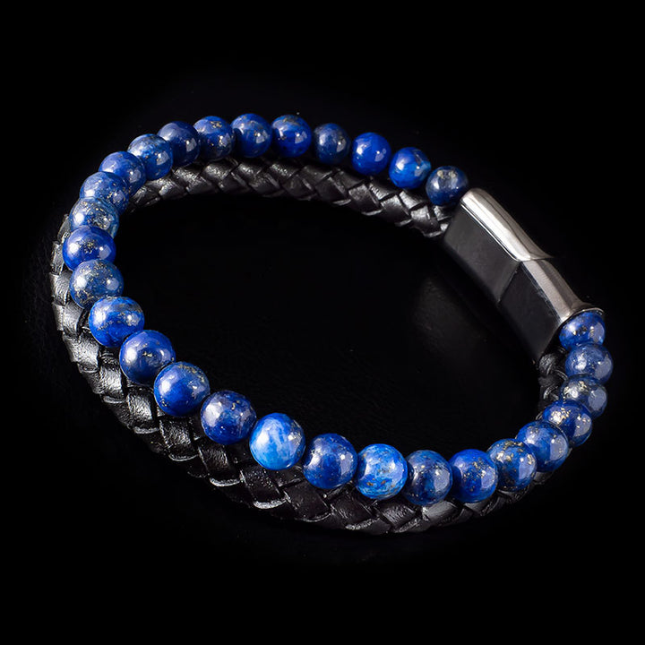 Lapislazuli Lederarmband Naturestein Herren Unisex Uniqal