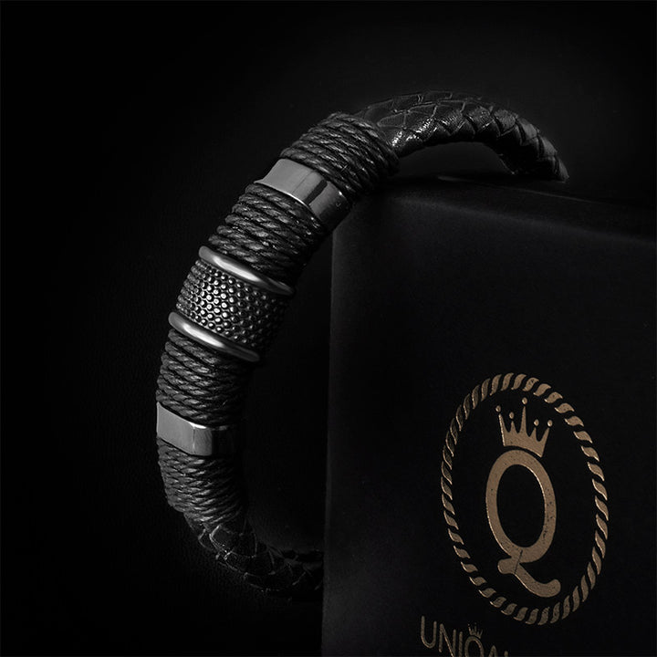 Lederarmband Herren Damen Schwarz Edelstahl Magnetverschluss bestseller Uniqal