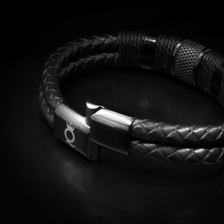 Lederarmband Herren Damen Schwarz Edelstahl Magnetverschluss bestseller Uniqal