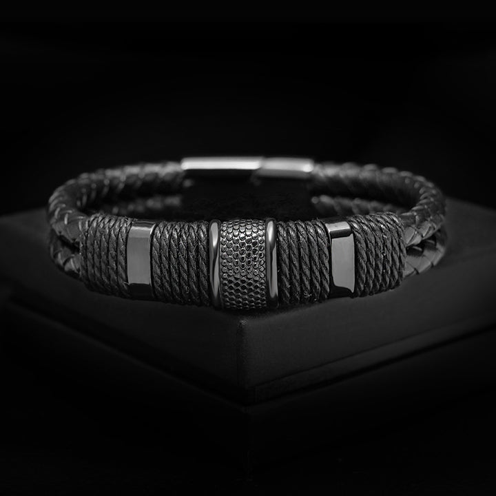 Lederarmband Herren Damen Schwarz Edelstahl Magnetverschluss bestseller Uniqal