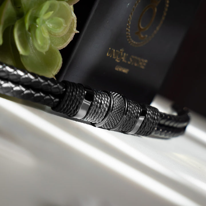 Lederarmband Herren Damen Schwarz Edelstahl Magnetverschluss bestseller Uniqal