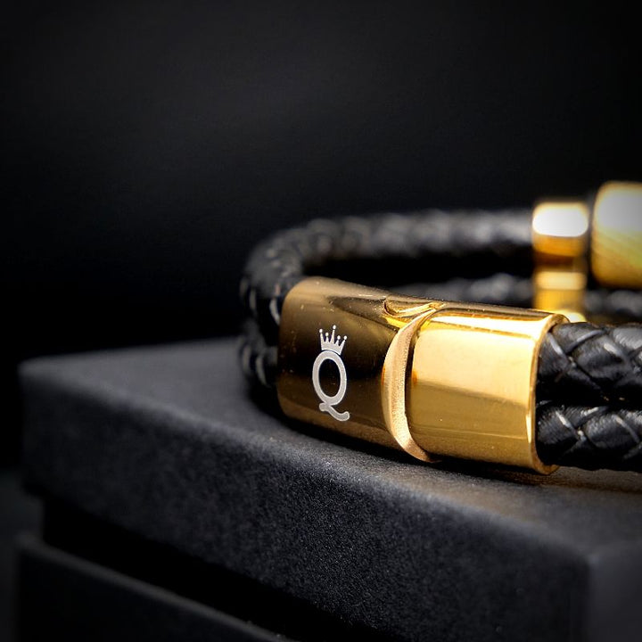Lederarmband Herren Gold Echtleder Edelstahl Magnetverschluss uniqal
