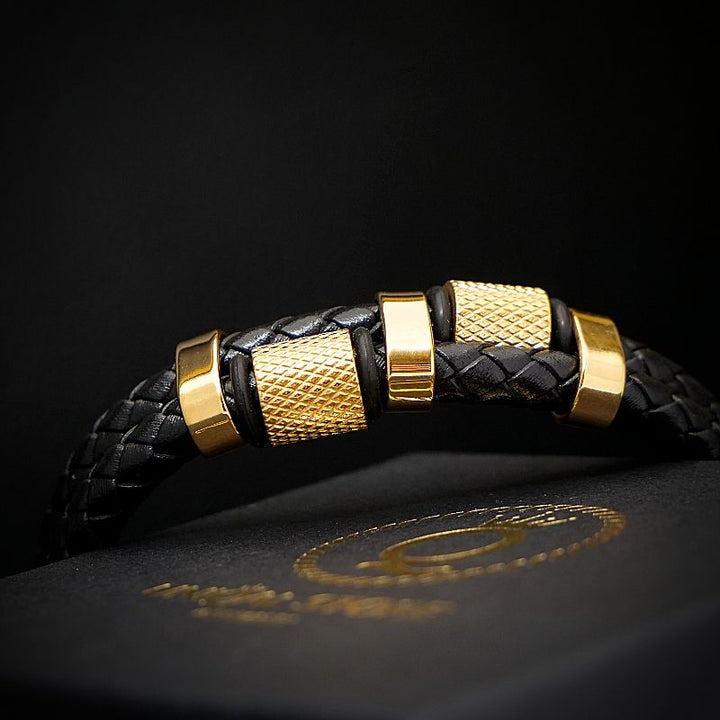 Lederarmband Herren Gold Echtleder Edelstahl Magnetverschluss uniqal