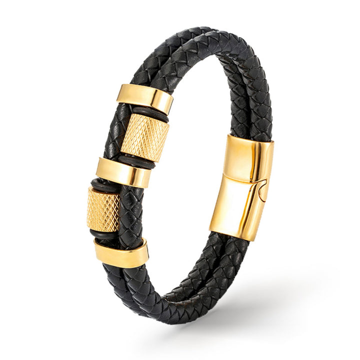 Lederarmband Herren Gold Echtleder Edelstahl Magnetverschluss uniqal