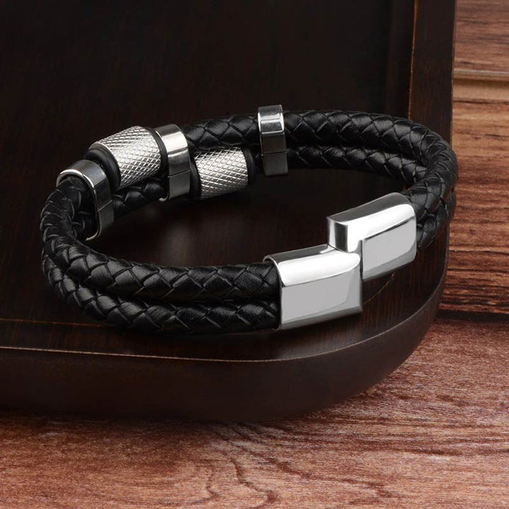 silbernes lederarmband premium leder technics edelstahl magnetverschluss uniqal bestseller bracelet