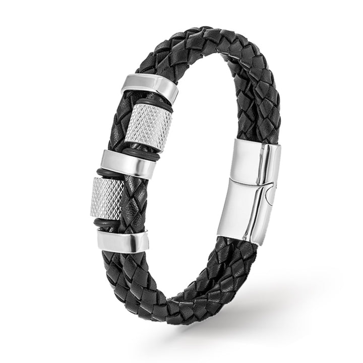 silbernes lederarmband premium leder technics edelstahl magnetverschluss uniqal bestseller bracelet