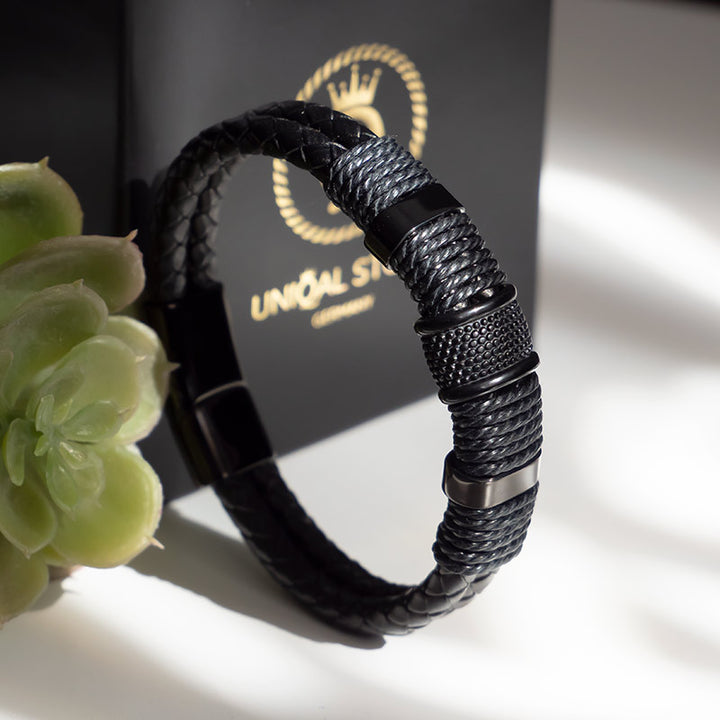 Lederarmband Herren Damen Schwarz Edelstahl Magnetverschluss bestseller Uniqal